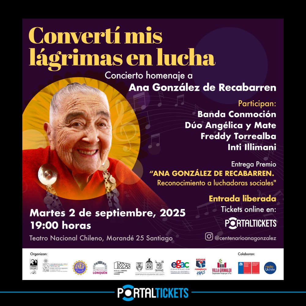 Flyer CONCIERTO HOMENAJE A ANA GONZÁLEZ DE RECABARREN EN TEATRO NACIONAL CHILENO