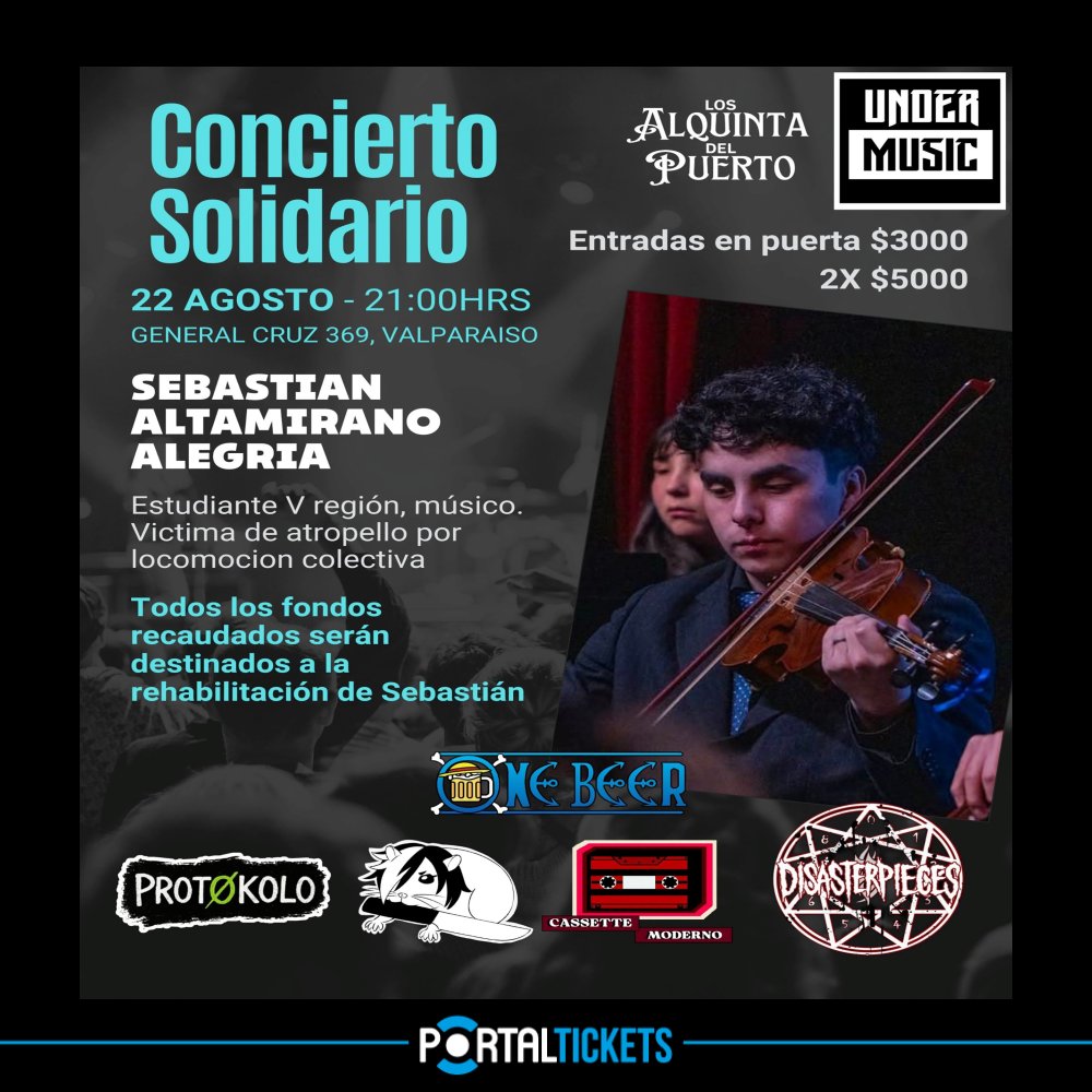 Flyer Evento CONCIERTO SOLIDARIO EN LOS ALQUINTA DEL PUERTO, VALPARAÍSO