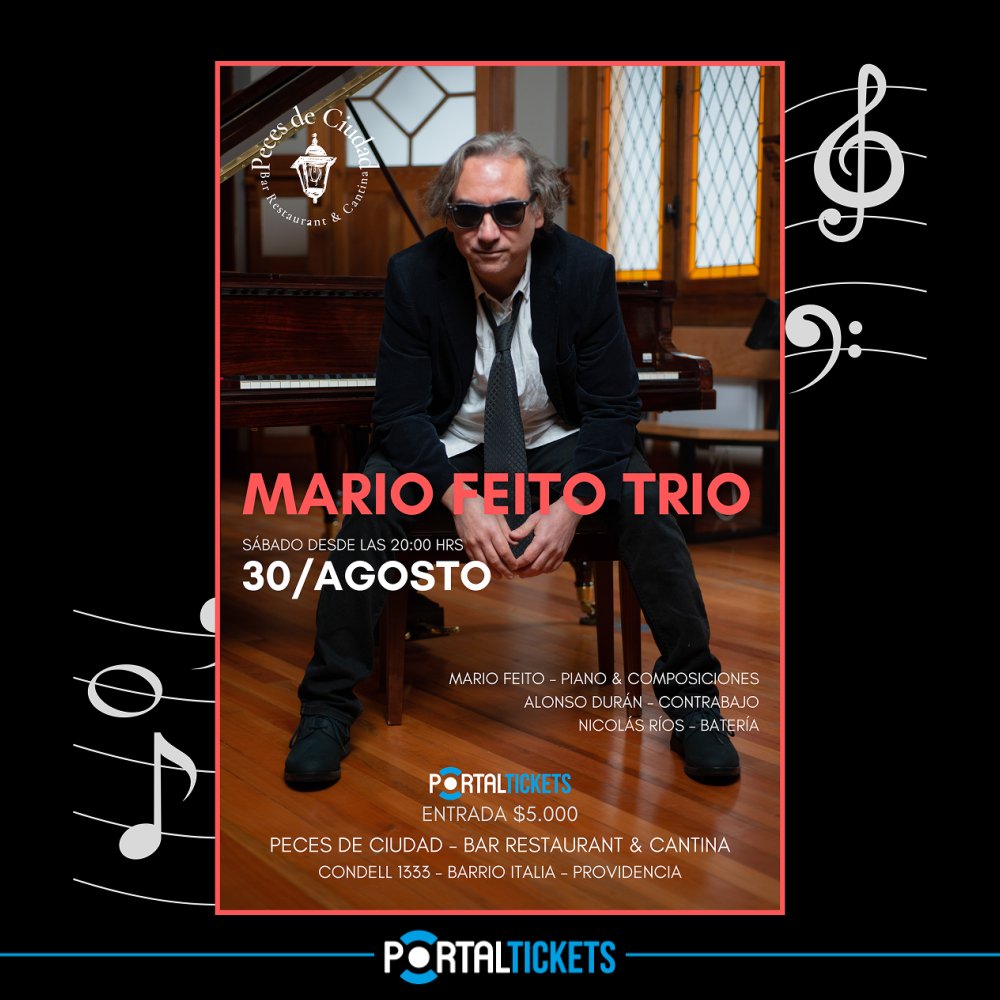 Flyer MARIO FEITO TRIO EN PECES DE CIUDAD