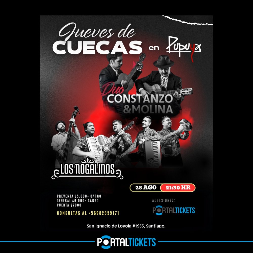 Flyer Evento DÚO CONSTANZO MOLINA + LOS NOGALINOS EN PUPUYA RESTAURANT