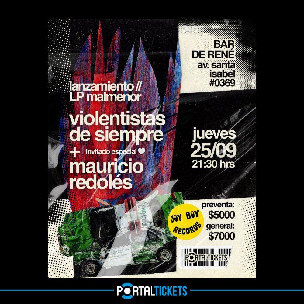 Flyer VIOLENTISTAS DE SIEMPRE (LAZAMIENTO LP) + MAURICIO REDOLES EN BAR DE RENÉ