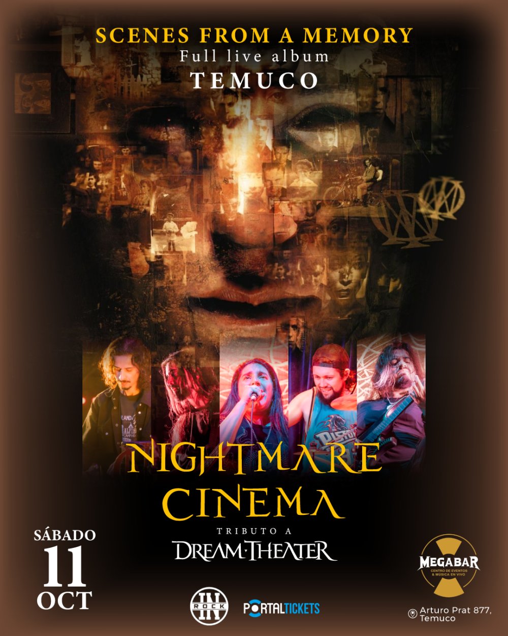 Flyer Evento NIGHTMARE CINEMA: TRIBUTO A DREAM THEATER - SCENES FROM A MEMORY EN MEGABAR, TEMUCO