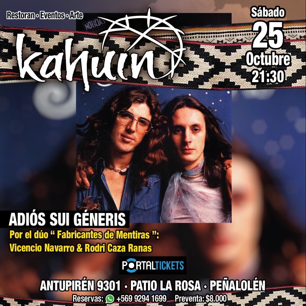 Flyer Evento KAHUÍN PRESENTA: ADIOS SUI GENERIS