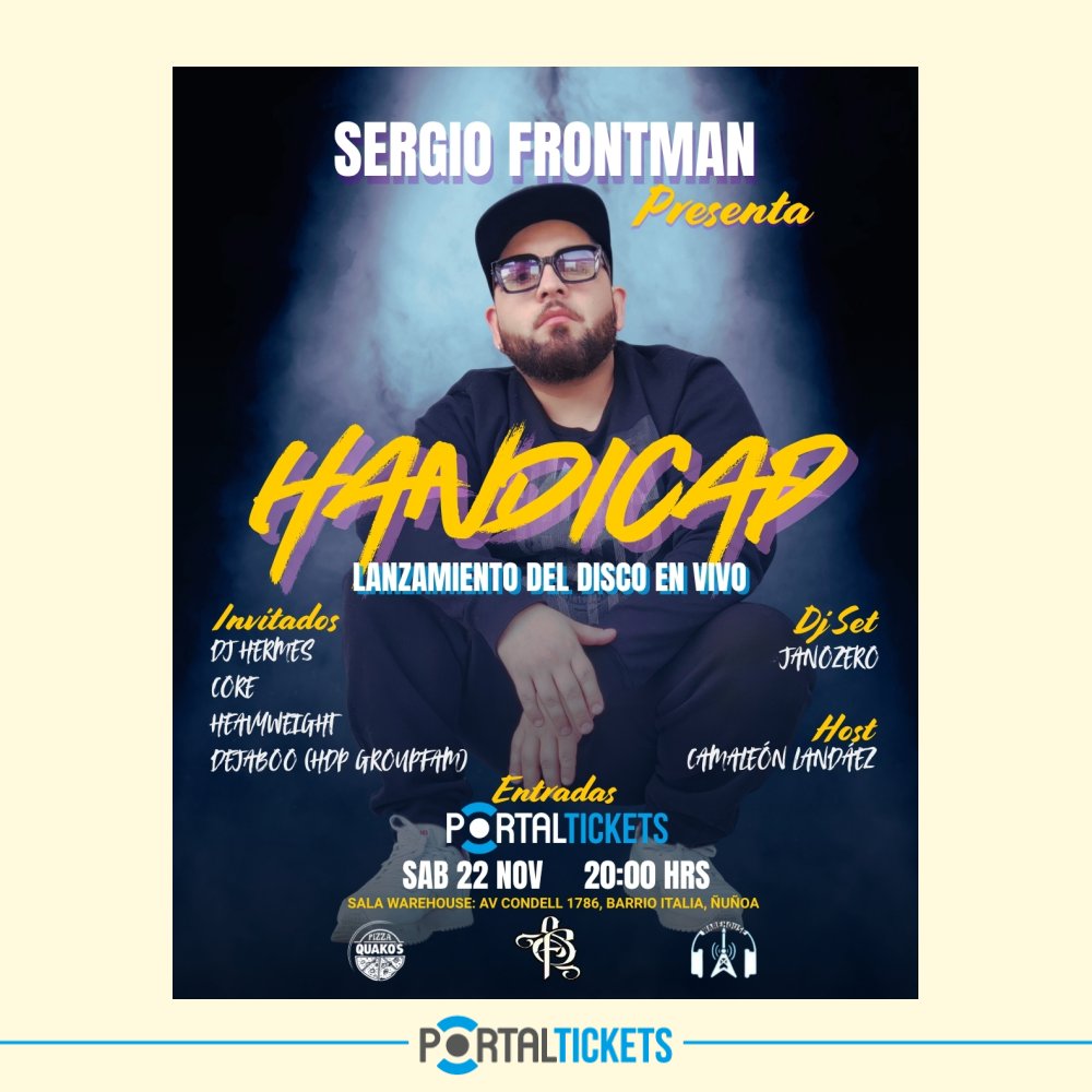 Flyer SERGIO FRONTMAN: HANDICAP, LANZAMIENTO DEL DISCO EN VIVO EN WAREHOUSECHILE