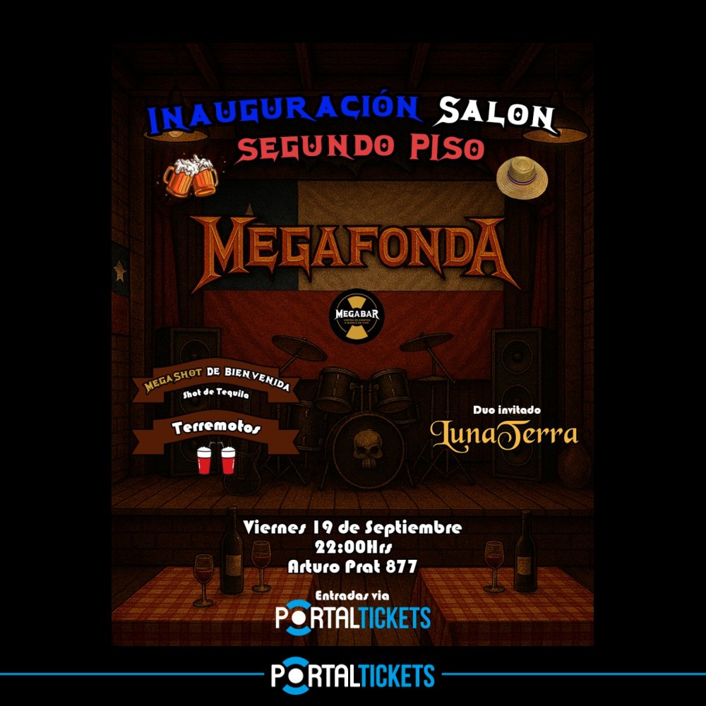 Flyer Evento MEGAFONDA EN MEGABAR, TEMUCO