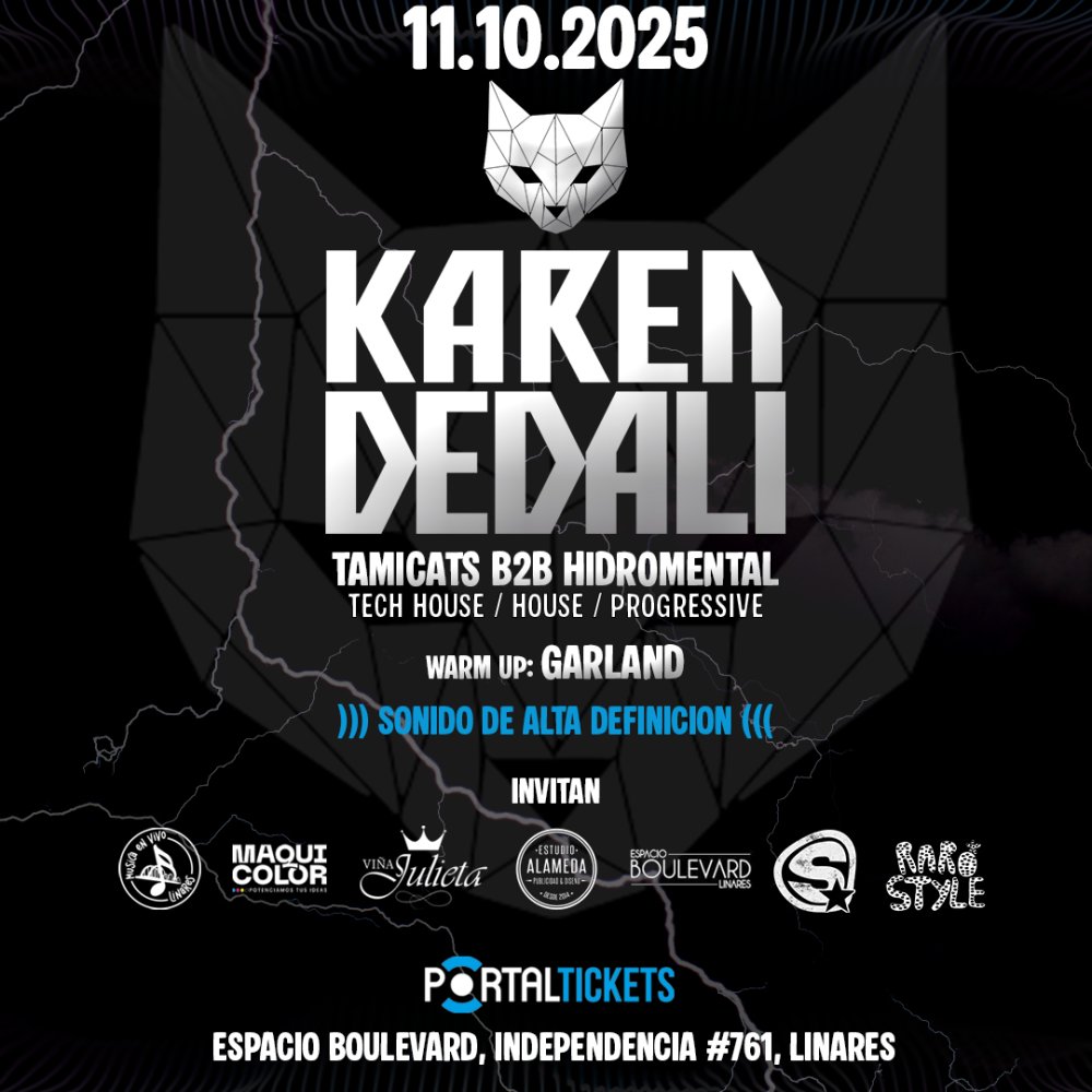Flyer Evento KAREN DEDALI EN ESPACIO BOULEVARD, LINARES