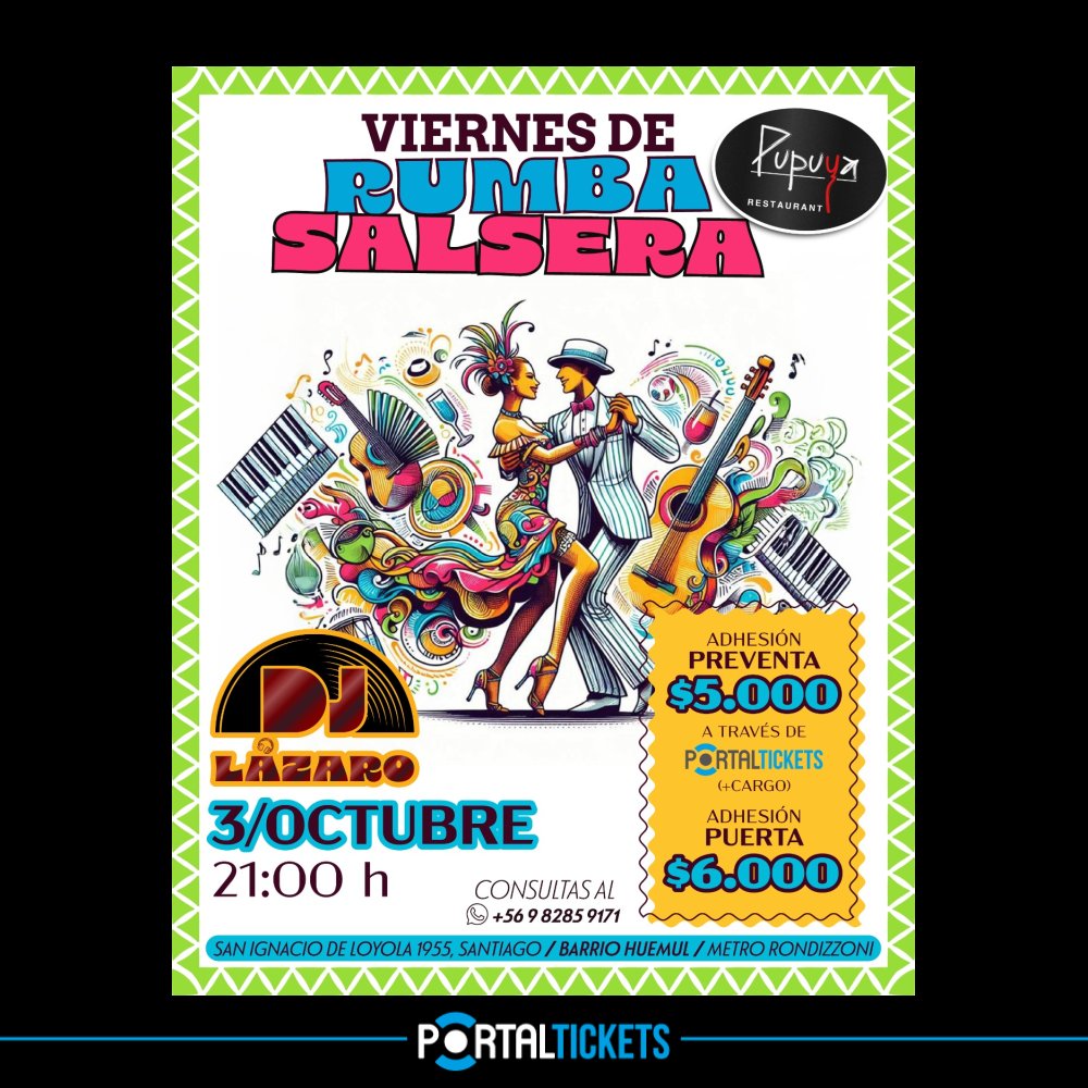 Flyer Evento DJ LÁZARO EN PUPUYA RESTAURANT