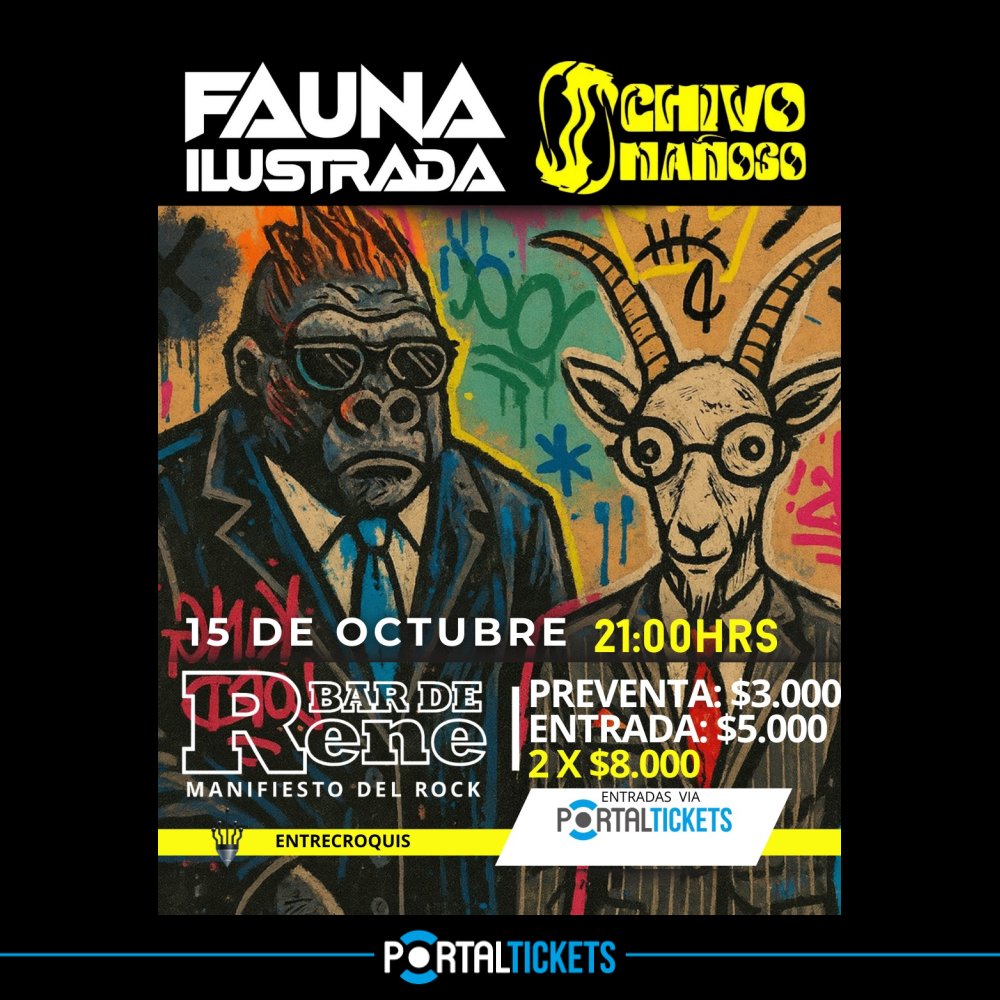 Flyer Evento FAUNA ILUSTRADA + CHIVO MAÑOSO EN BAR DE RENÉ