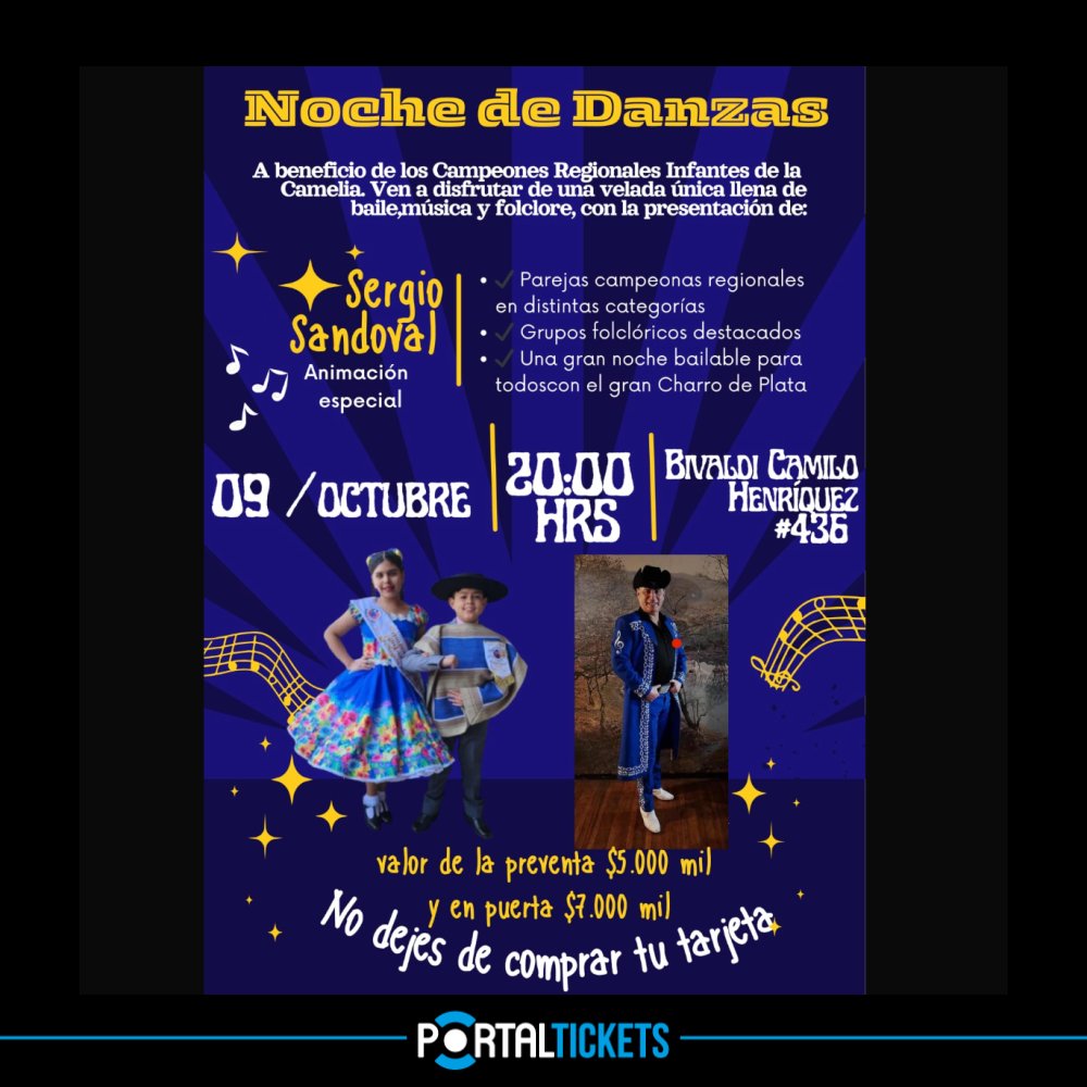 Flyer Evento NOCHE DE DANZAS EN BIVALDI, VALDIVIA