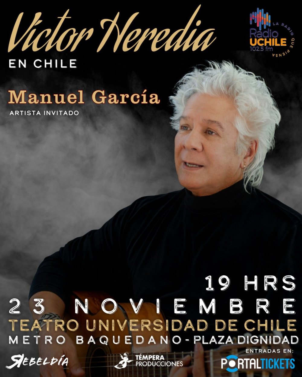 Flyer VÍCTOR HEREDIA EN CHILE - TEATRO UNIVERSIDAD DE CHILE