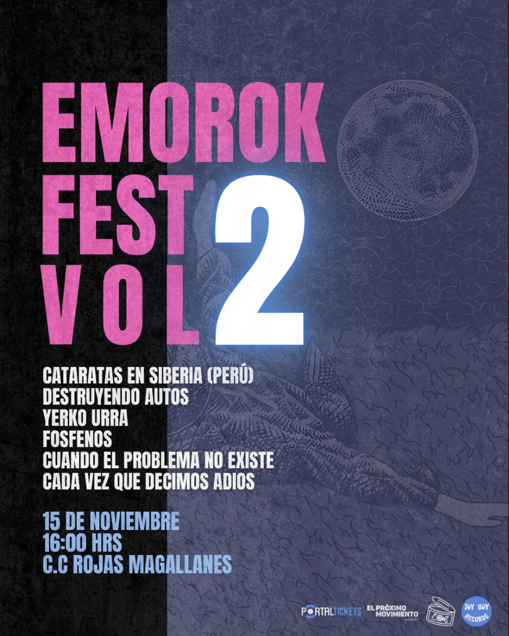 Flyer Evento EMOROK FEST VOL 2 EN ROJAS MAGALLANES