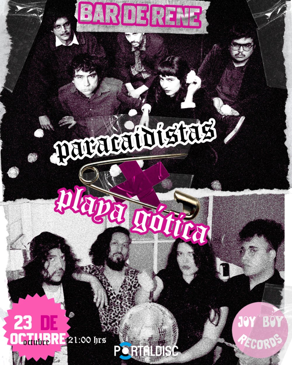 Flyer PARACAIDISTAS + PLAYA GÓTICA EN BAR DE RENÉ