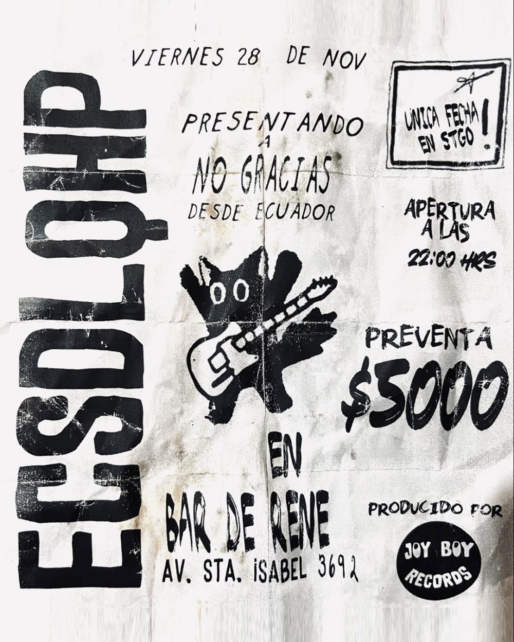 Flyer EL COMODO SILENCIO DE LOS QUE HABLAN POCO + NO GRACIAS EN SANTIAGO - EN EL BAR DE RENÉ