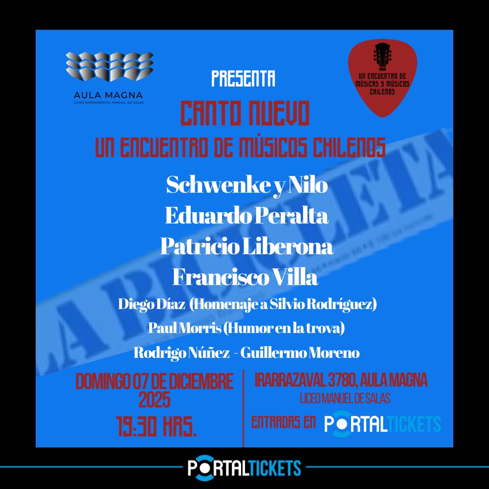 Flyer CANTO NUEVO: UN ENCUENTRO DE MÚSICOS CHILENOS EN LICEO MANUEL DE SALAS
