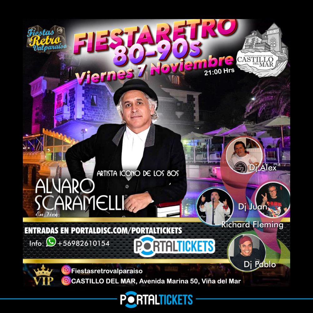Flyer FIESTA RETRO 80-90S EN CASTILLO DEL MAR, VIÑA DEL MAR