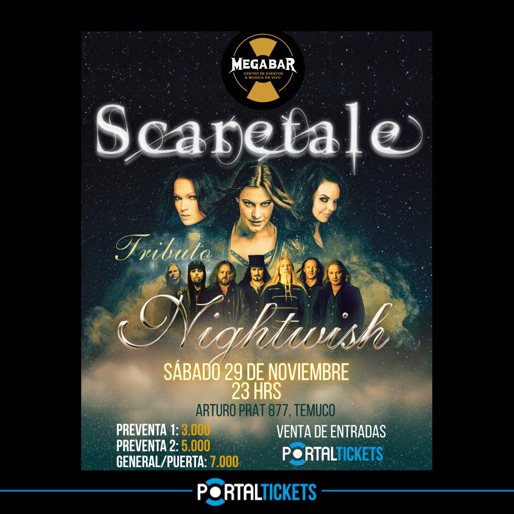 Flyer SCARETALE: TRIBUTO A NIGHTWISH EN MEGABAR, TEMUCO
