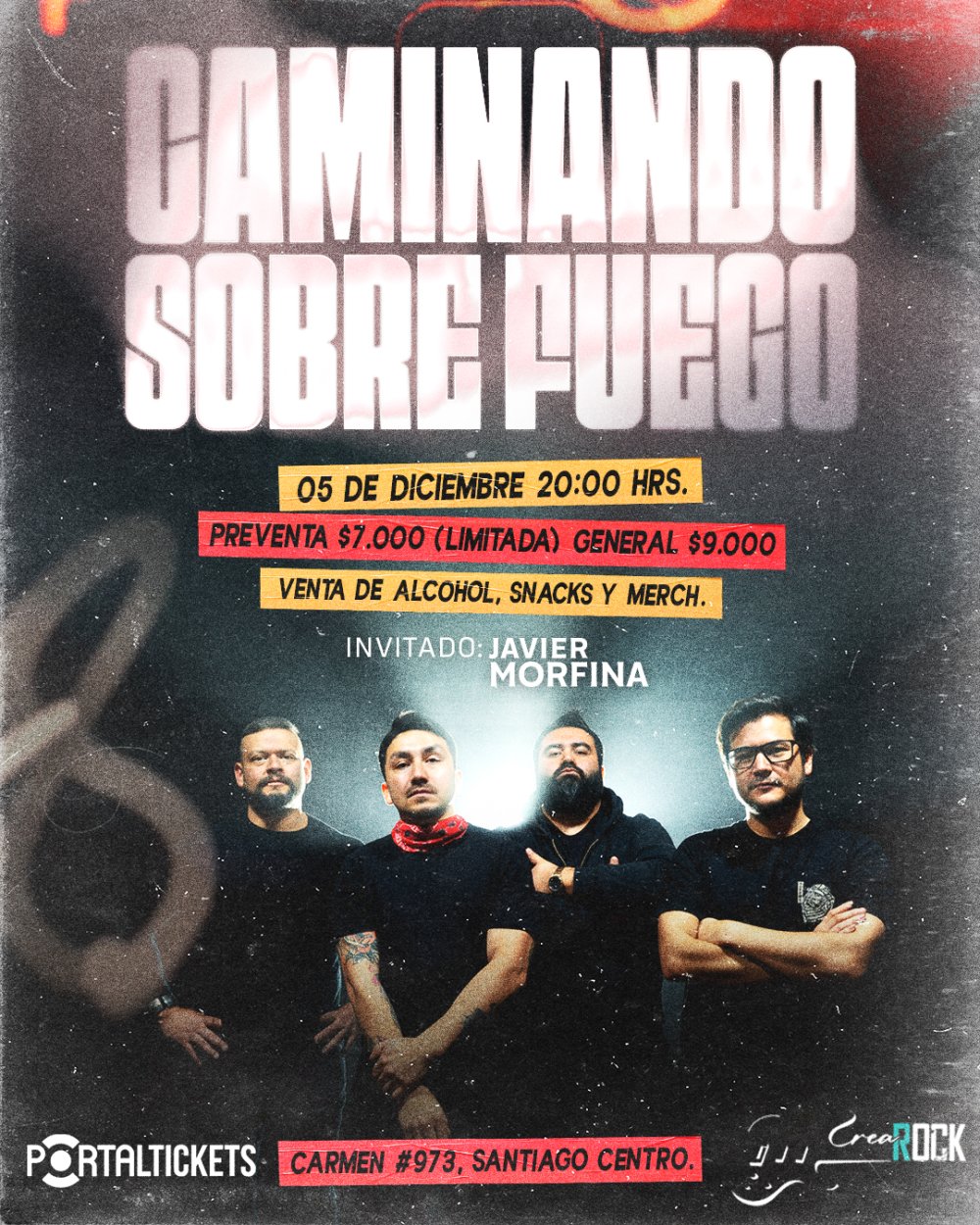 Flyer CAMINANDO SOBRE FUEGO EN CREAROCK