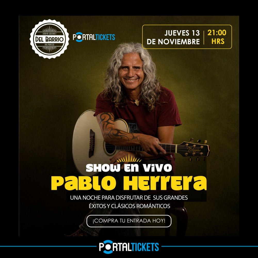 Flyer PABLO HERRERA CONCIERTO INTIMO EN DEL BARRIO, VALPARAÍSO