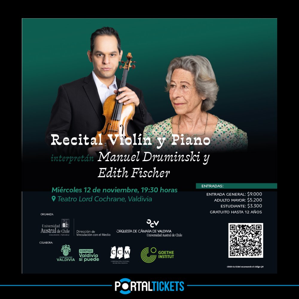 Flyer Evento RECITAL EDITH FISCHER + MANUEL DRUMINSKI EN TEATRO MUNICIPAL LORD COCHRANE, VALDIVIA