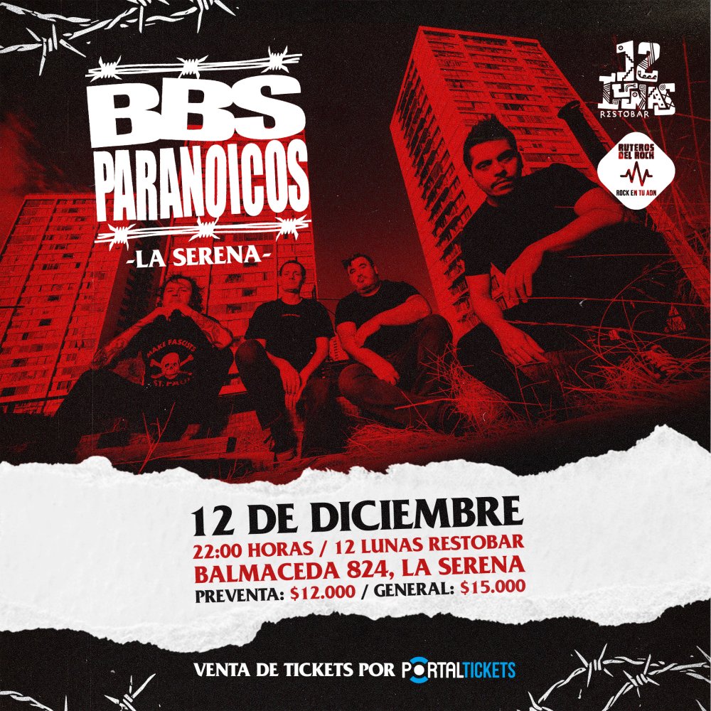 Flyer BBS PARANOICOS EN 12 LUNAS, LA SERENA
