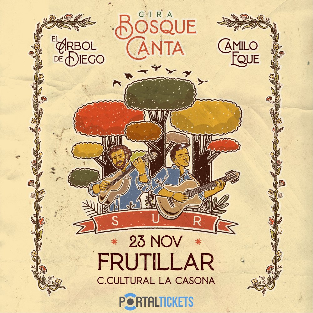 Flyer EL ÁRBOL DE DIEGO + CAMILO EQUE EN LA CASONA, FRUTILLAR