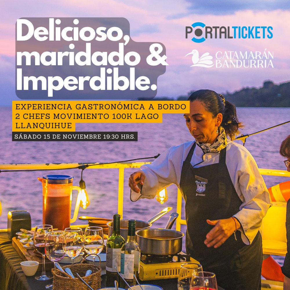 Flyer Evento GASTRONOMÍA A BORDO DE CATAMARÁN BANDURRIA, FRUTILLAR