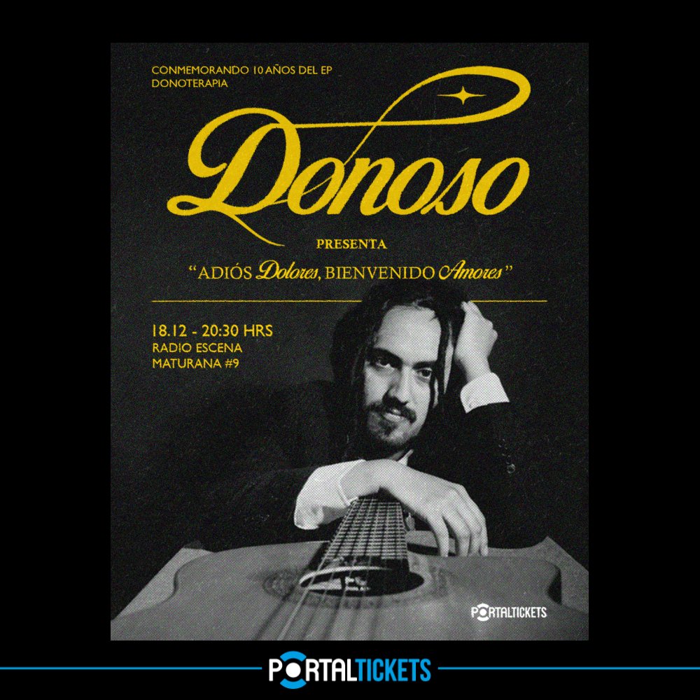 Flyer DONOSO PRESENTA: ADIÓS DOLORES, BIENVENIDO AMORES EN RADIO ESCENA