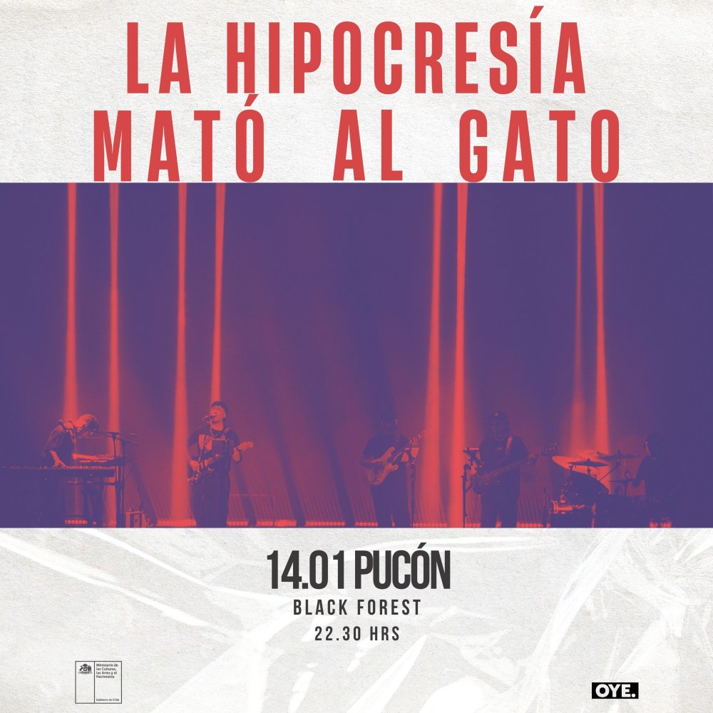 Flyer LA HIPOCRESÍA MATÓ AL GATO EN BLACK FOREST, PUCÓN