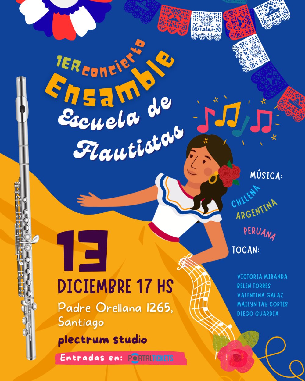 Flyer ENSAMBLE ESCUELA DE FLAUTISTAS EN PLECTRUM STUDIO