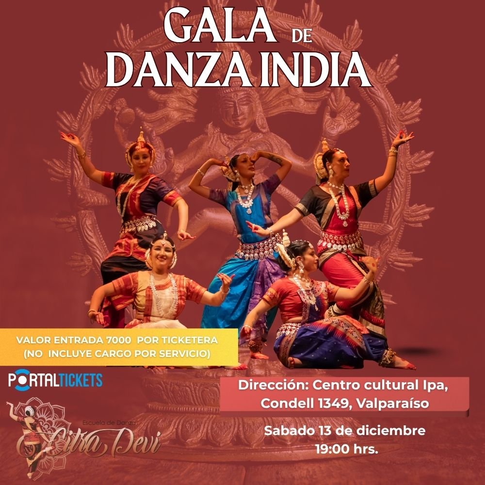 Flyer GALA DE DANZA INDIA EN TEATRO IPA, VALPARAÍSO