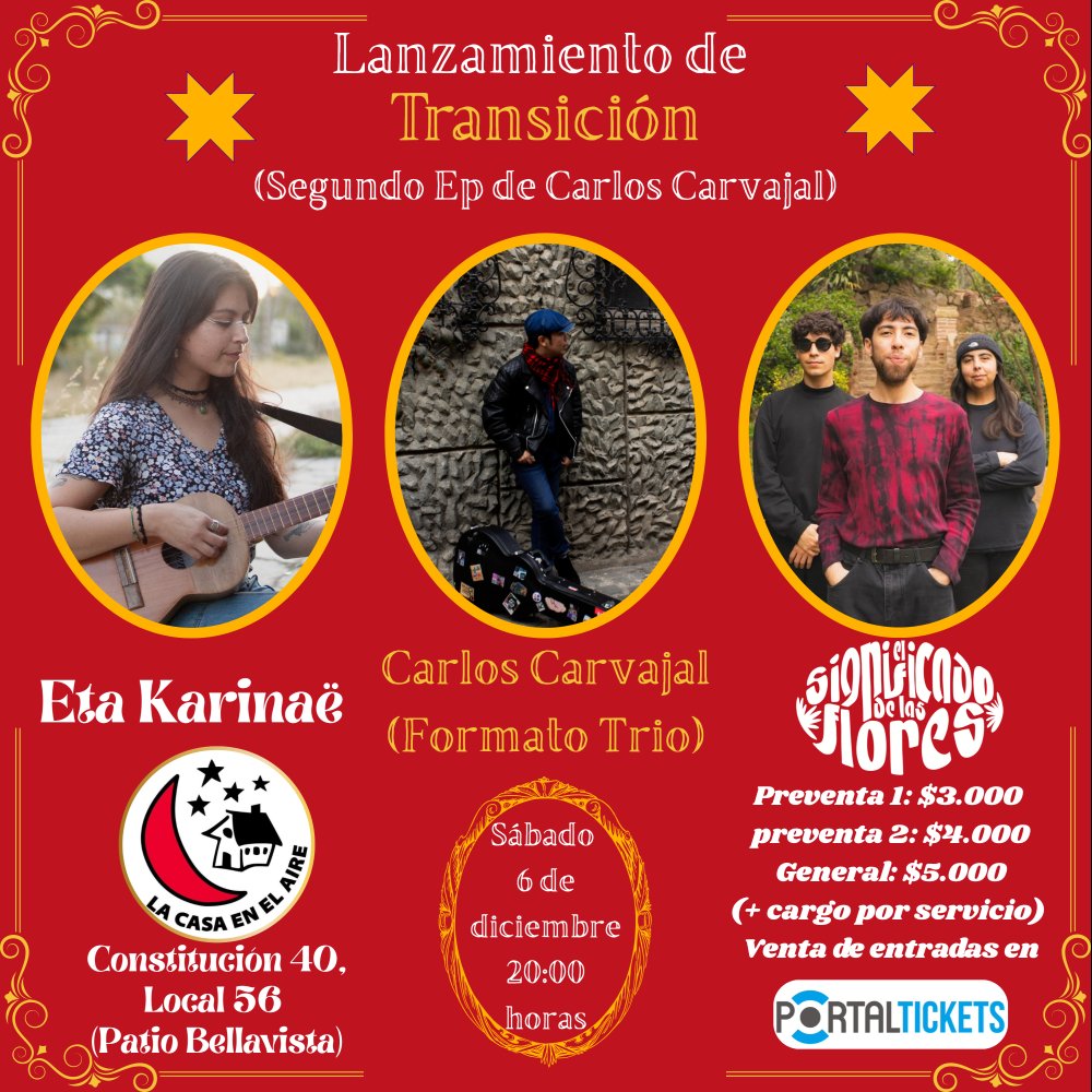 Flyer CARLOS CARVAJAL: LANZAMIENTO DE “TRANSICIÓN” EN LA CASA EN EL AIRE