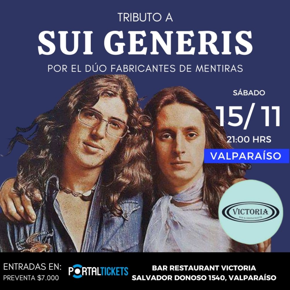 Flyer TRIBUTO A SUI GENERIS: FABRICANTES DE MENTIRAS EN BAR VICTORIA VALPARAISO