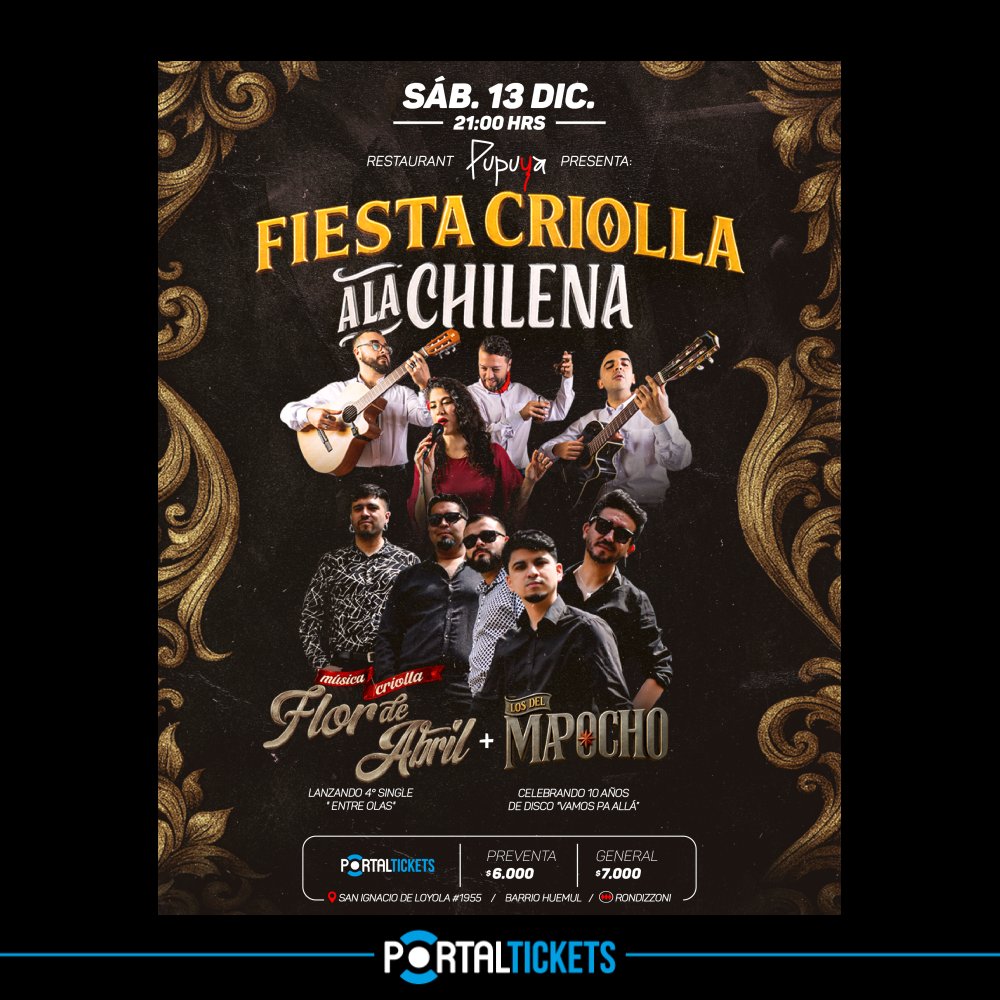 Flyer FIESTA CRIOLLA A LA CHILENA EN PUPUYA RESTAURANT