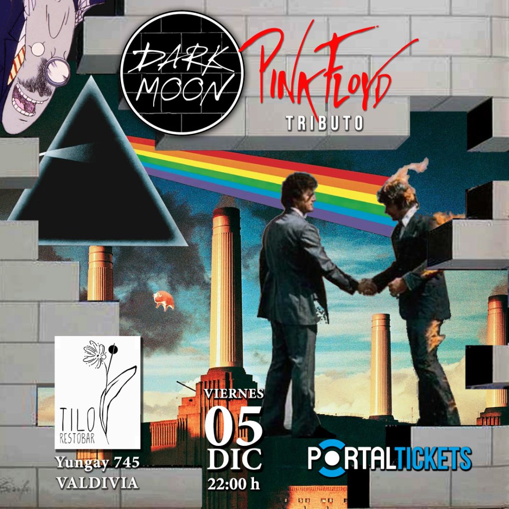 Flyer Evento DARK MOON: TRIBUTO A PINK FLOYD EN TILO, VALDIVIA
