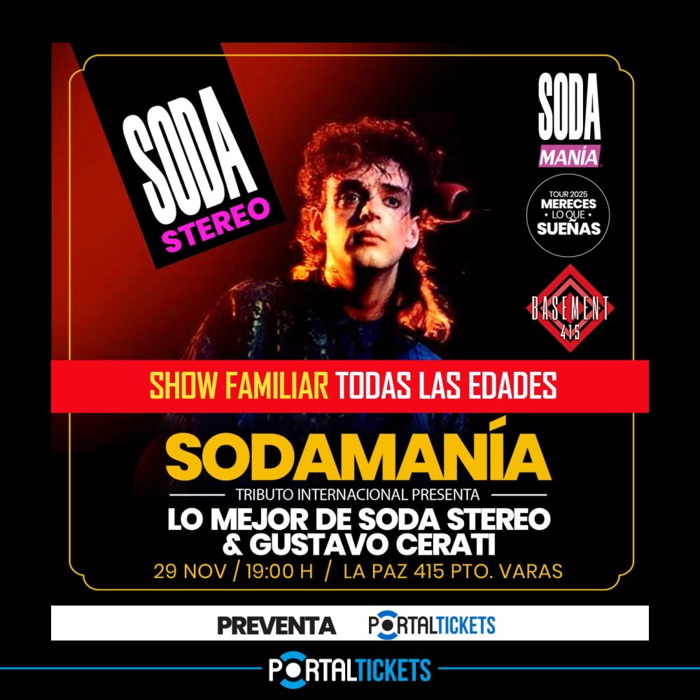 Flyer TRIBUTO A SODA STEREO & CERATI EN BASEMENT 415, PUERTO VARAS