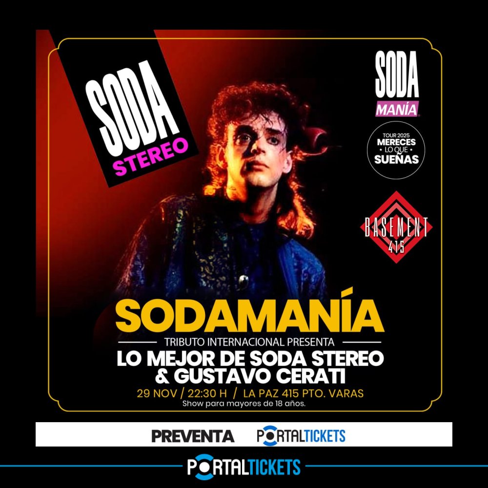Flyer TRIBUTO A SODA STEREO EN BASEMENT 415, PUERTO VARAS