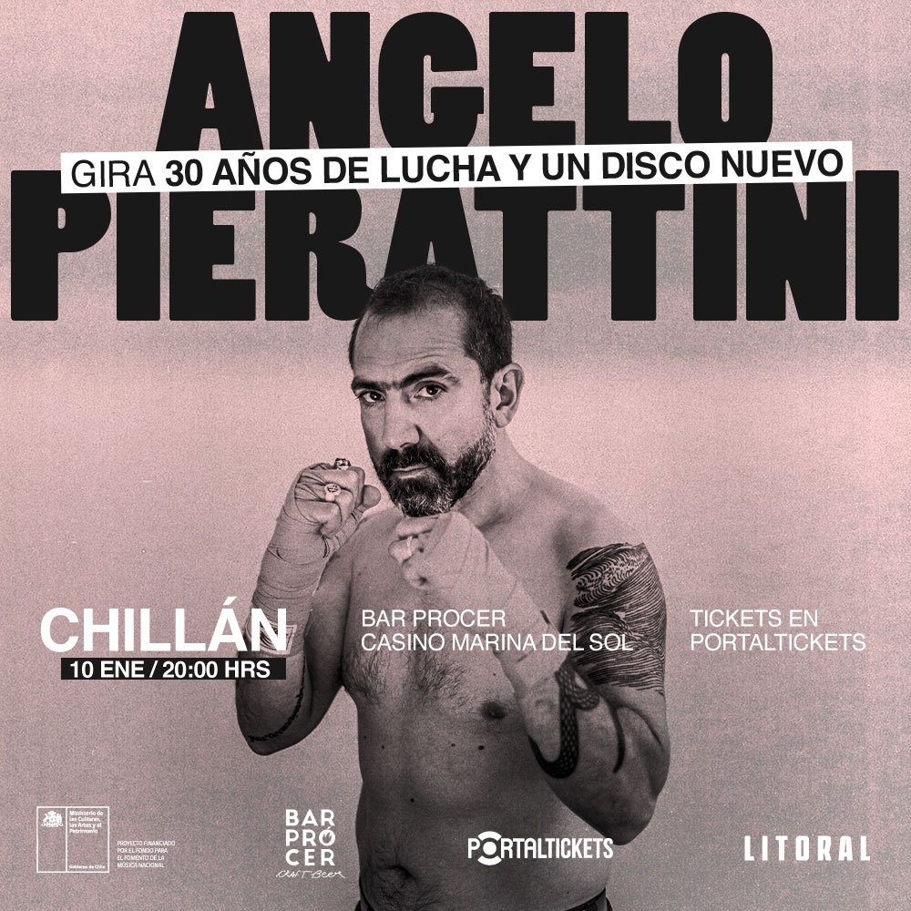 Flyer ANGELO PIERATTINI [GIRA] EN BAR PRÓCER, CHILLÁN