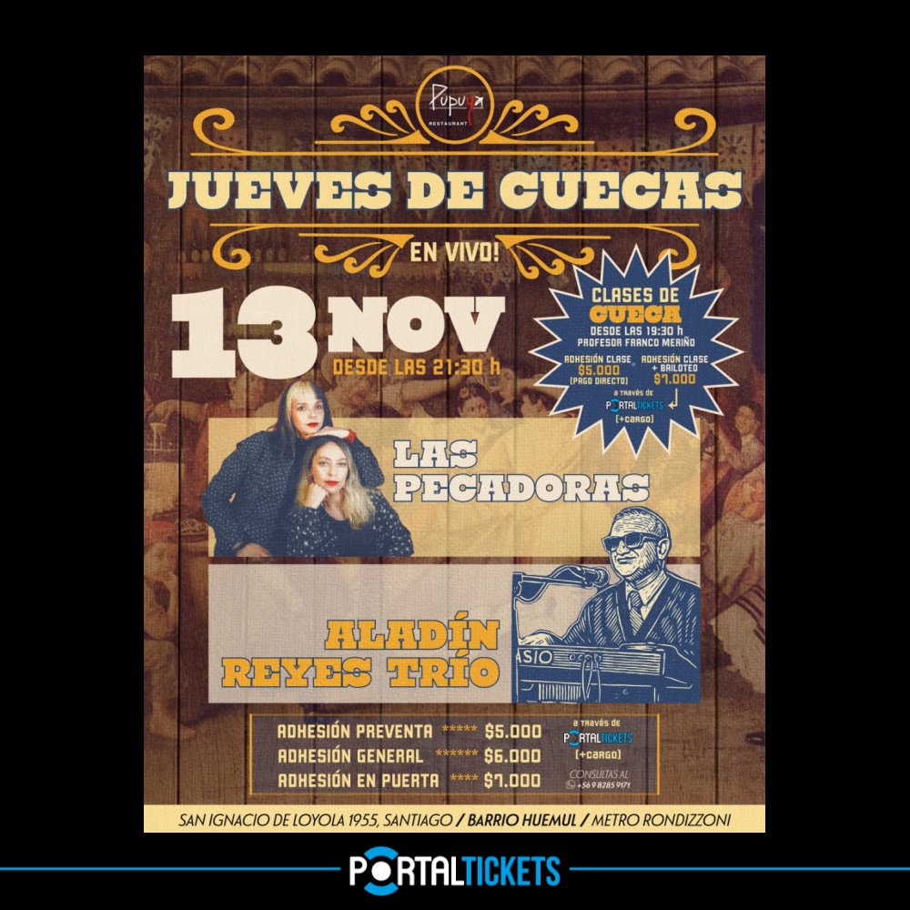 Flyer LAS PECADORAS + ALADIN REYES TRÍO EN PUPUYA RESTAURANT