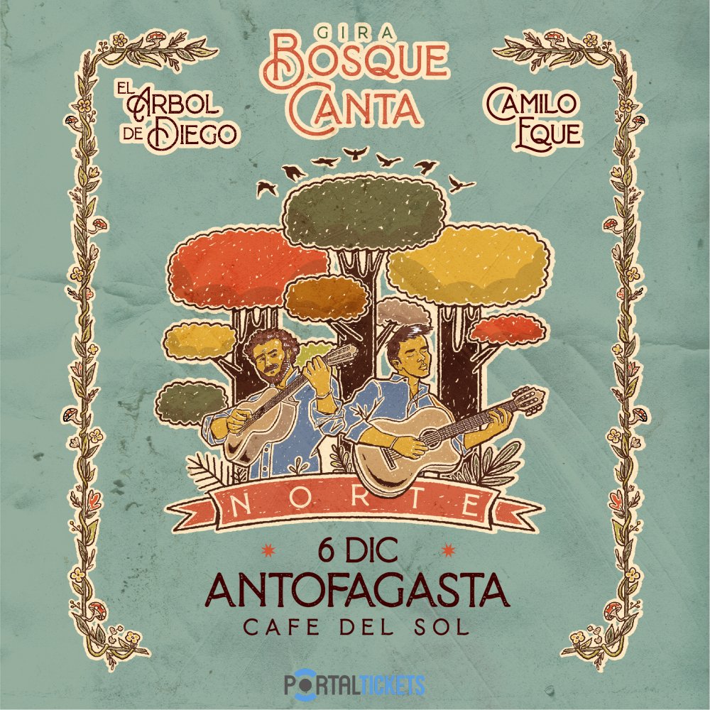 Flyer EL ÁRBOL DE DIEGO + CAMILO EQUE EN CAFÉ DEL SOL, ANTOFAGASTA