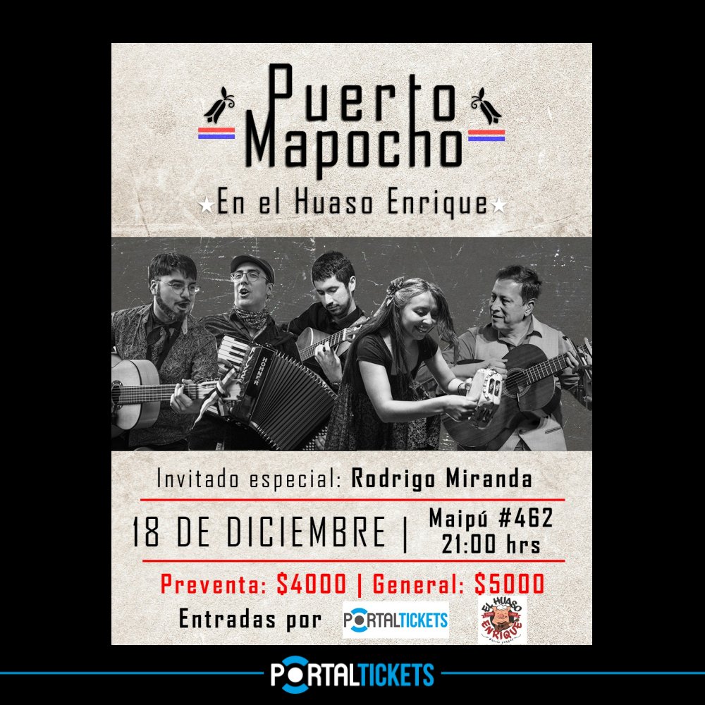 Flyer JUEVES POPULARES: PUERTO MAPOCHO EN EL HUASO ENRIQUE