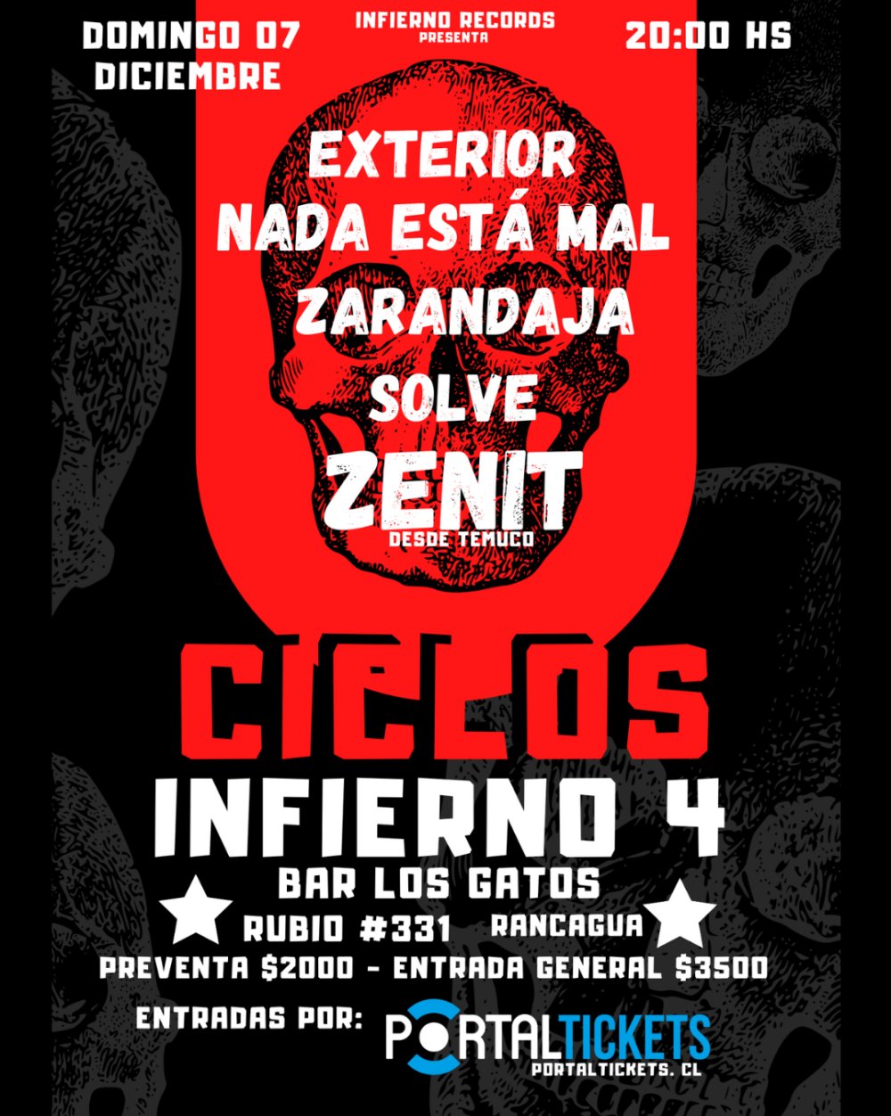 Flyer CICLOS INFIERNO 4 EN BAR LOS GATOS, RANCAGUA