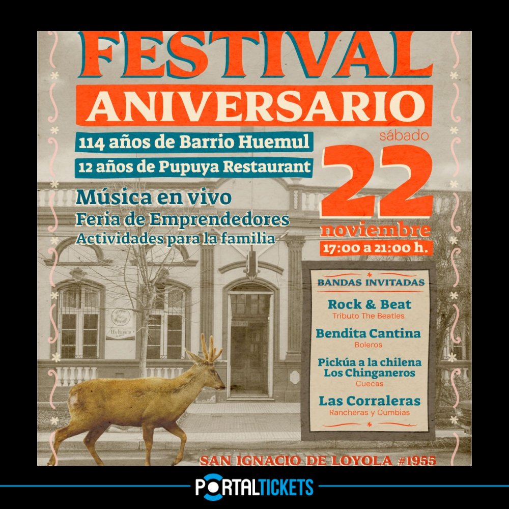 Flyer ANIVERSARIO BARRIO HUEMUL EN PUPUYA RESTAURANT 