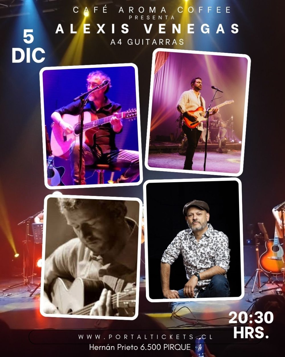 Flyer CONCIERTO FIN DE AÑO A4 GUITARRAS EN CAFÉ AROMAS, PIRQUE