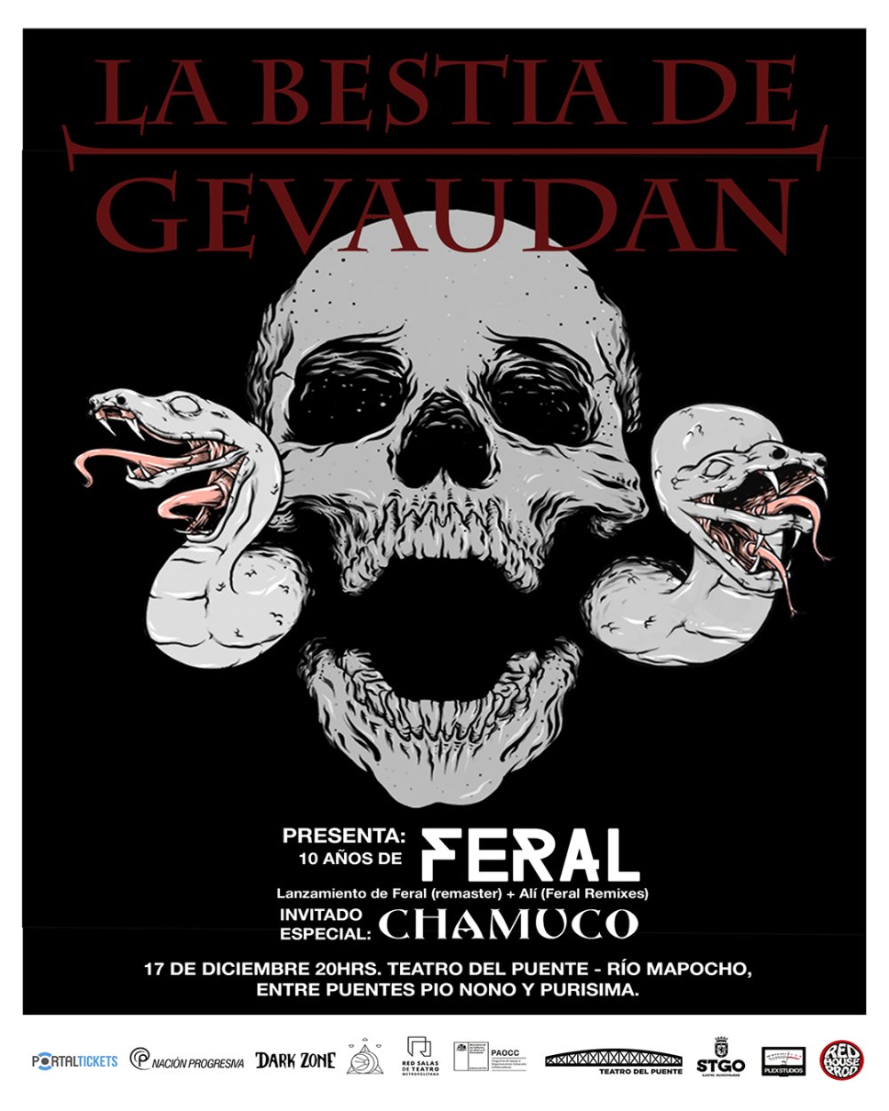 Flyer LA BESTIA DE GEVAUDAN: 10 AÑOS DE FERAL EN TEATRO DEL PUENTE