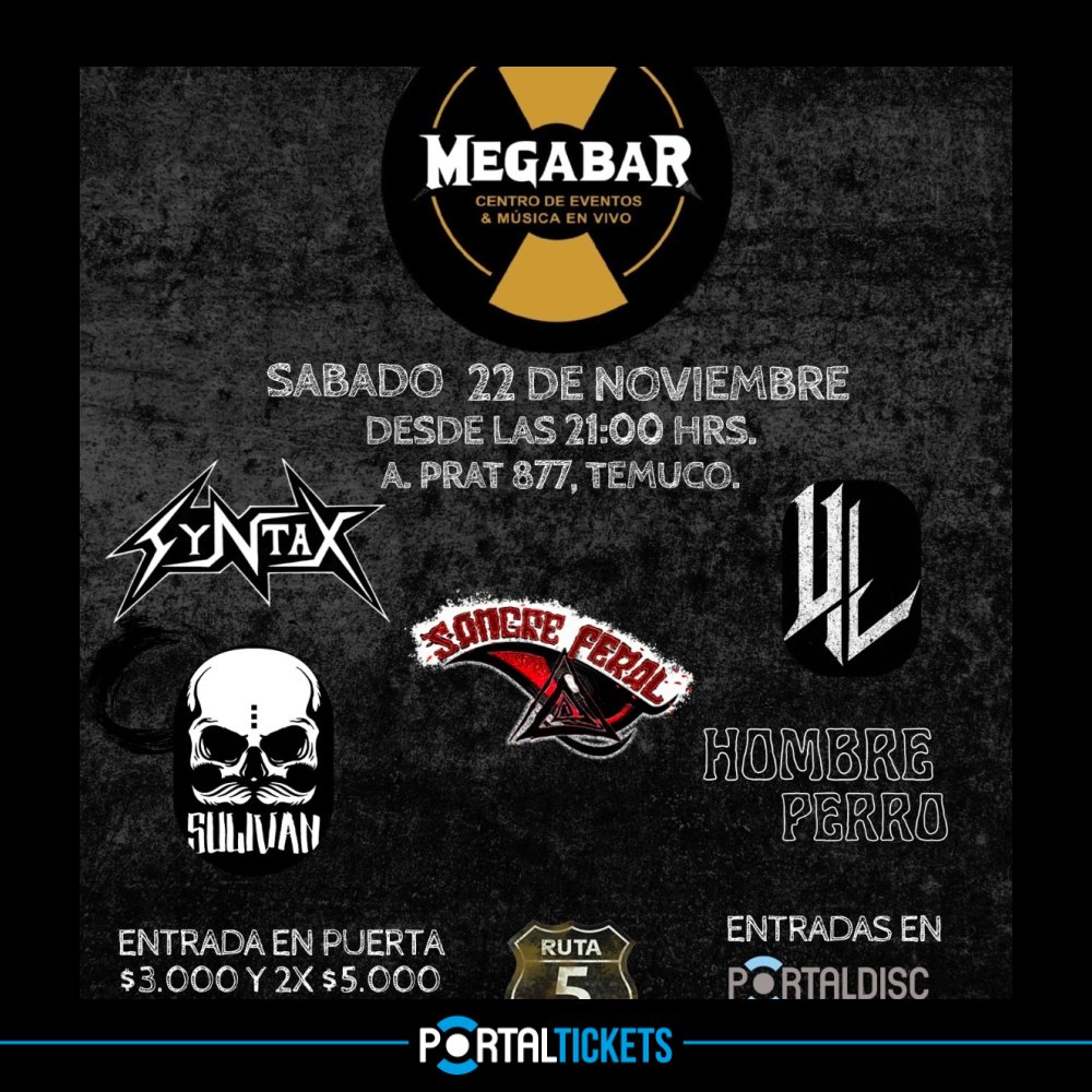 Flyer RUTA 5 FEST EN MEGABAR, TEMUCO