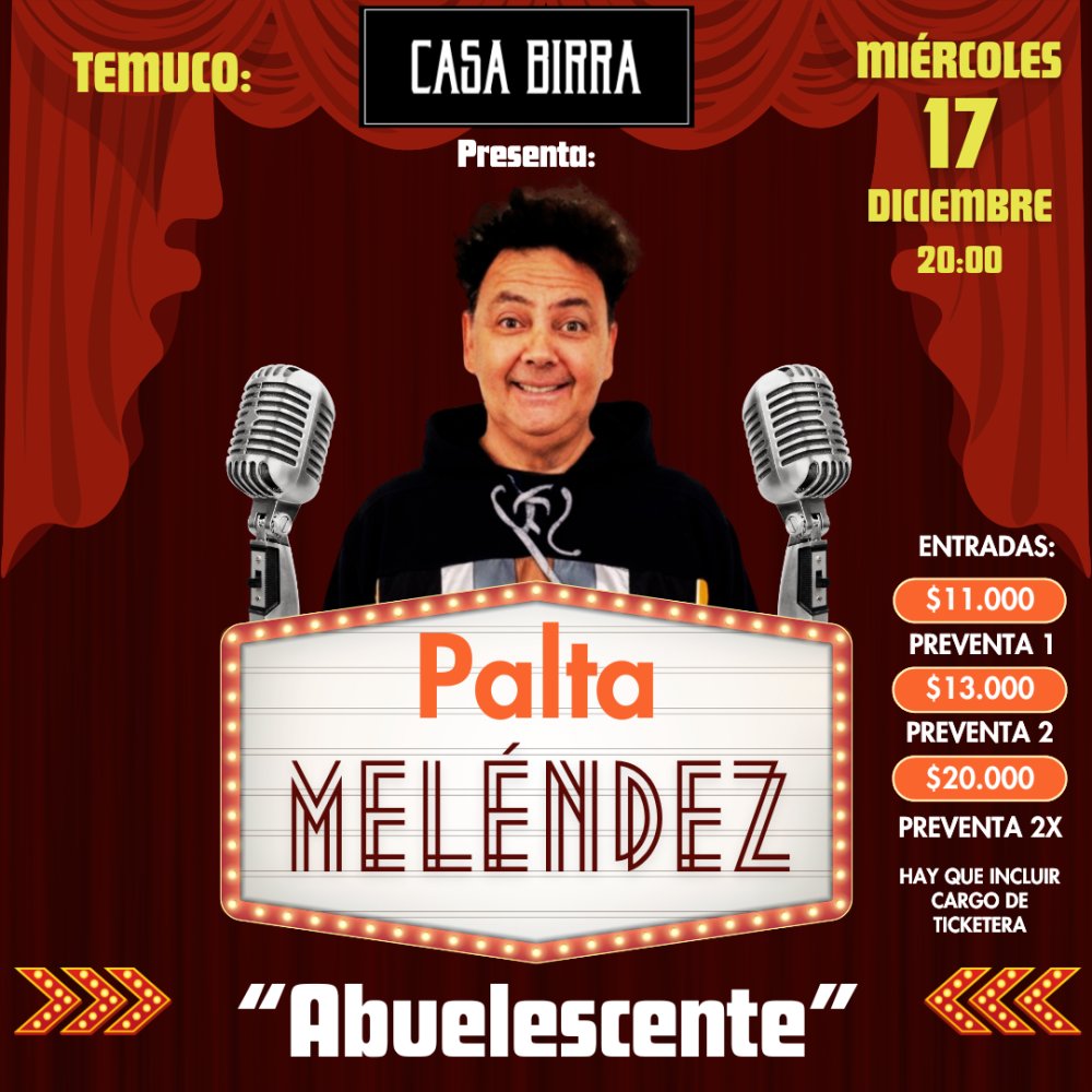 Flyer PALTA MELÉNDEZ CON ABUELESCENTE EN CASA BIRRA, TEMUCO