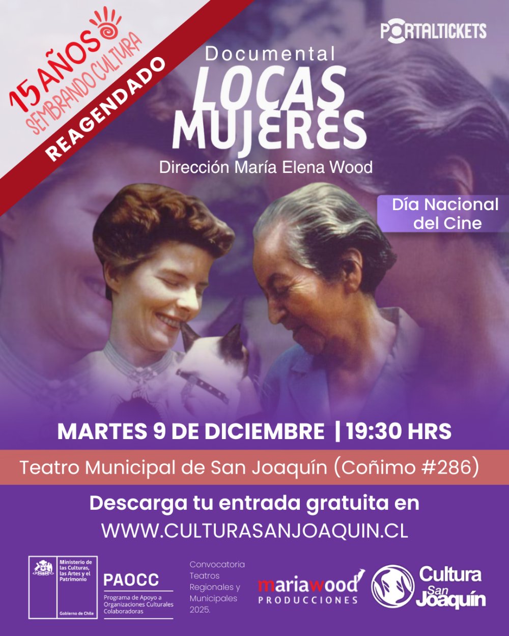 Flyer Evento DOCUMENTAL LOCAS MUJERES EN TEATRO MUNICIPAL DE SAN JOAQUÍN