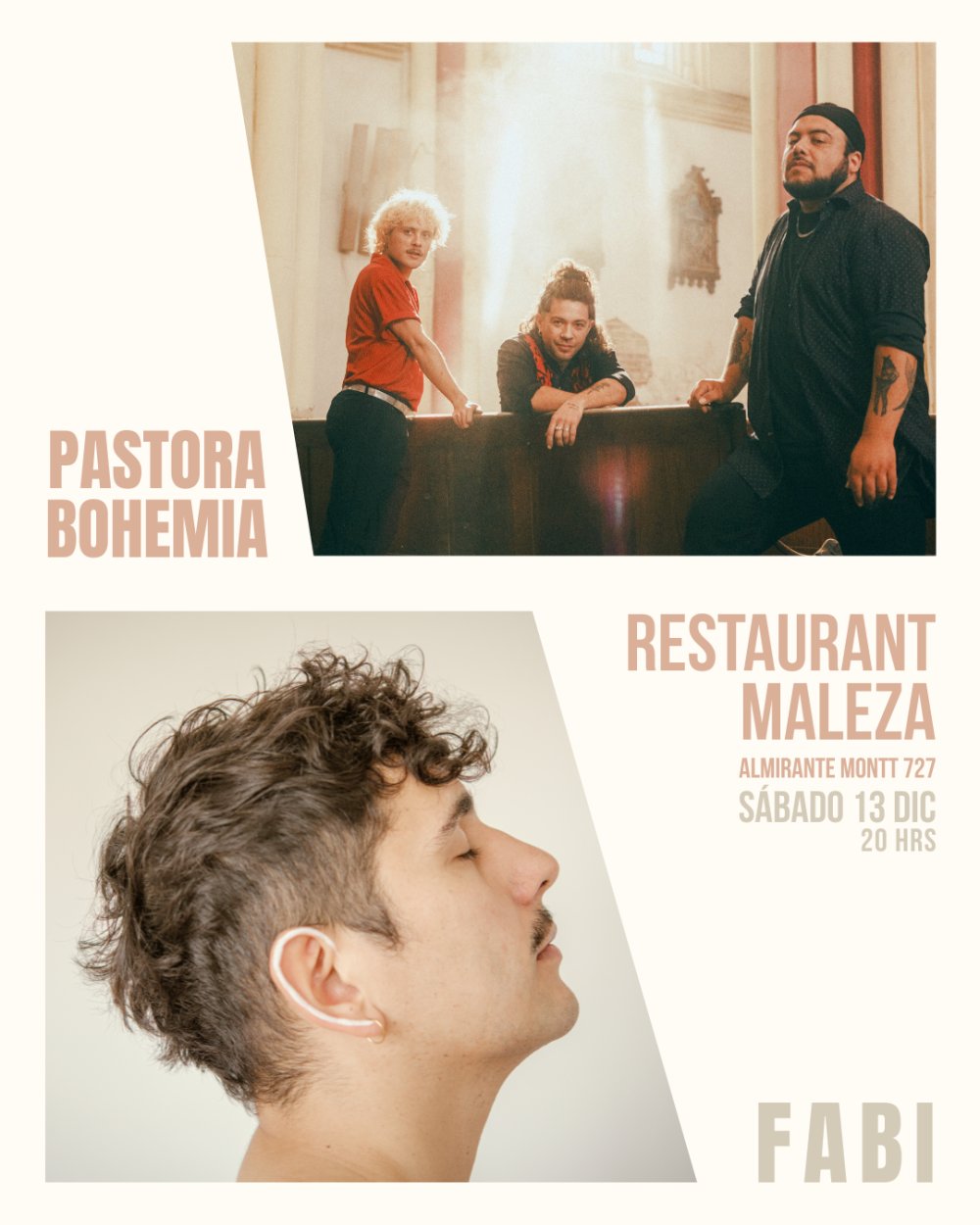 Flyer FABI + PASTORA BOHERMIA EN MALEZA, VALPARAÍSO