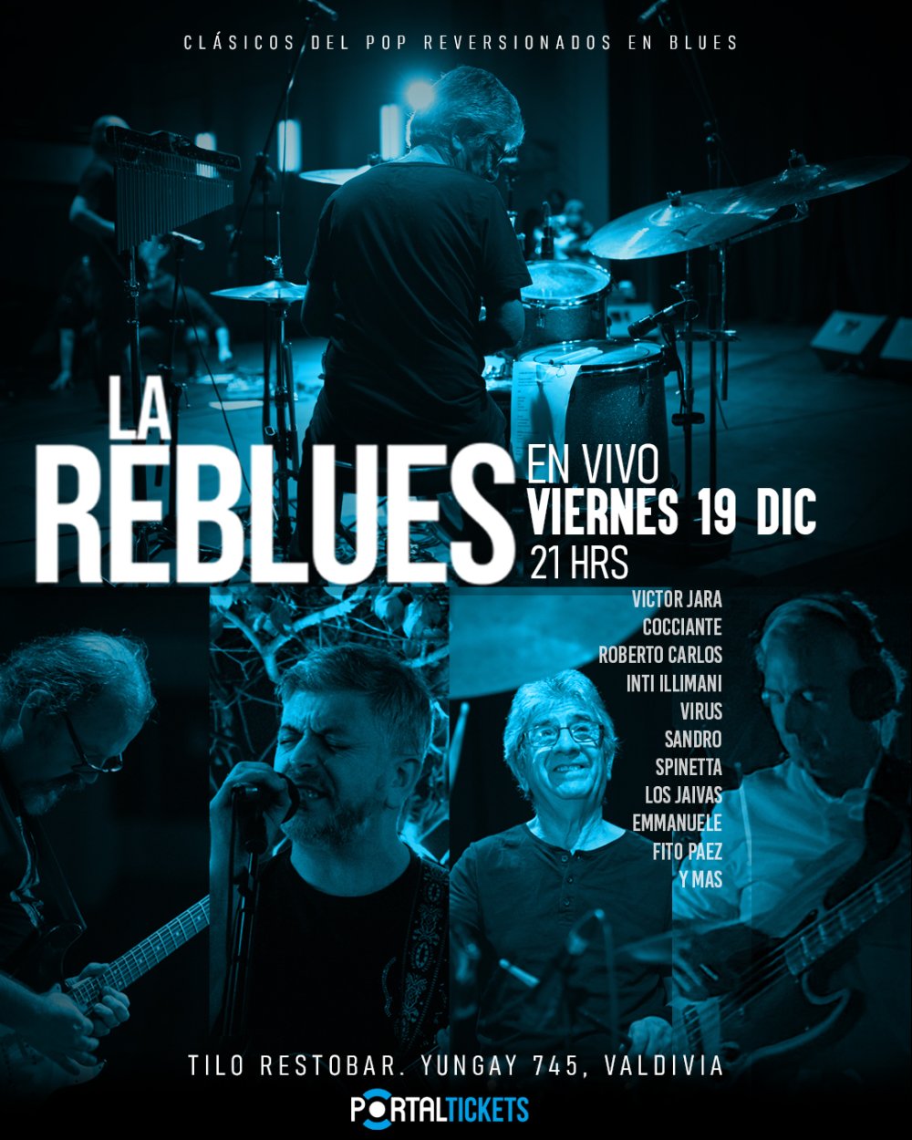 Flyer Evento LA REBLUES EN VIVO EN TILO RESTOBAR, VALDIVIA
