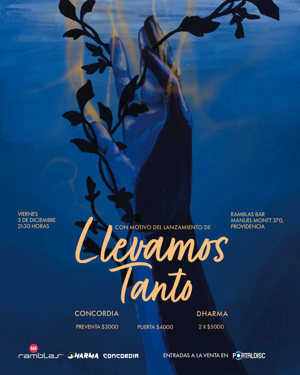 Flyer Evento DHARMA + CONCORDIA: LANZAMIENTO DE LLEVAMOS TANTO EN RAMBLAS BAR